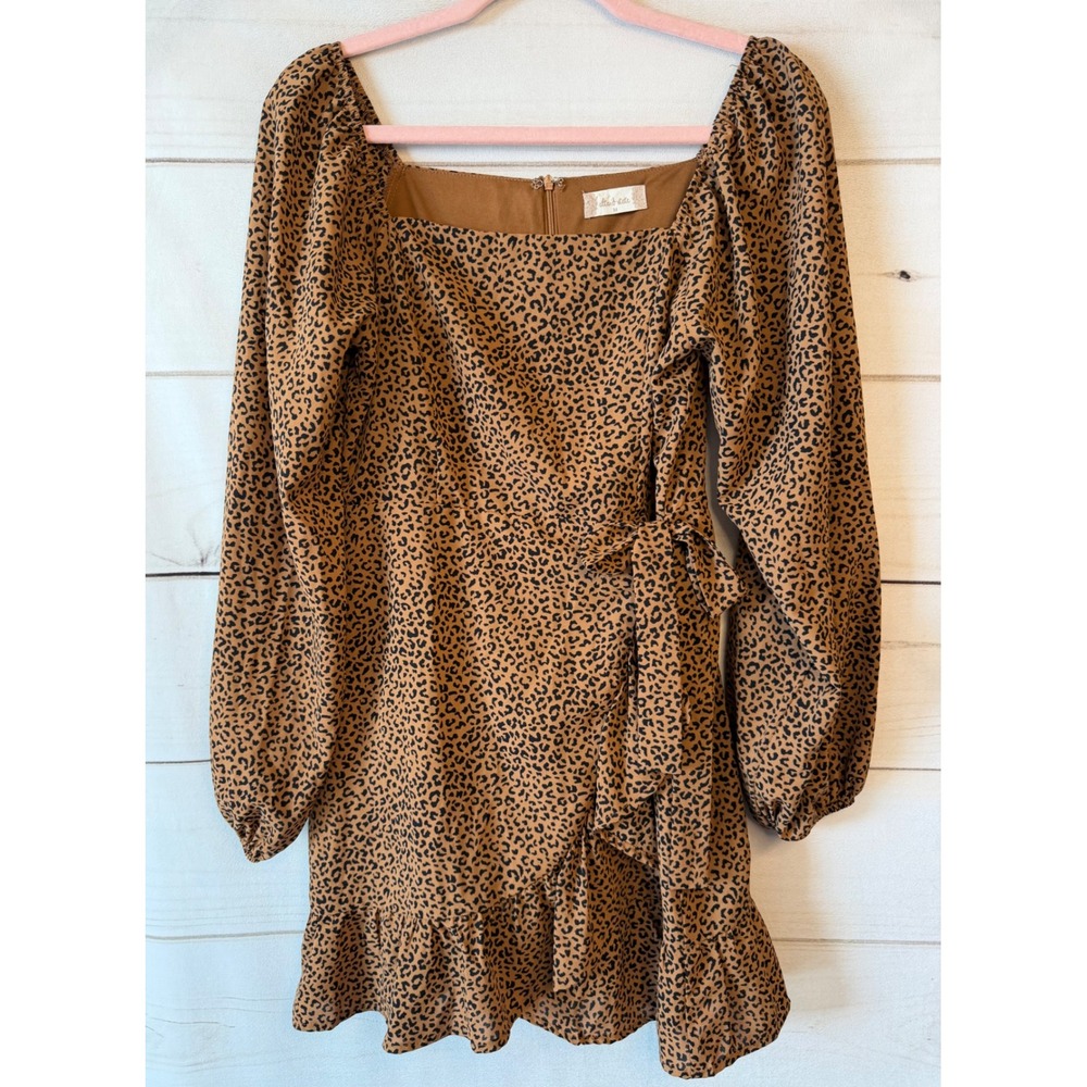 Altar'd State Leopard Print Wrap Mini Dress Square Neck Ruffle KD4049-2-ALT M